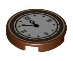 Tile, Round 2 x 2 with Bottom Stud Holder with Clock with Roman Numerals Simple Pattern