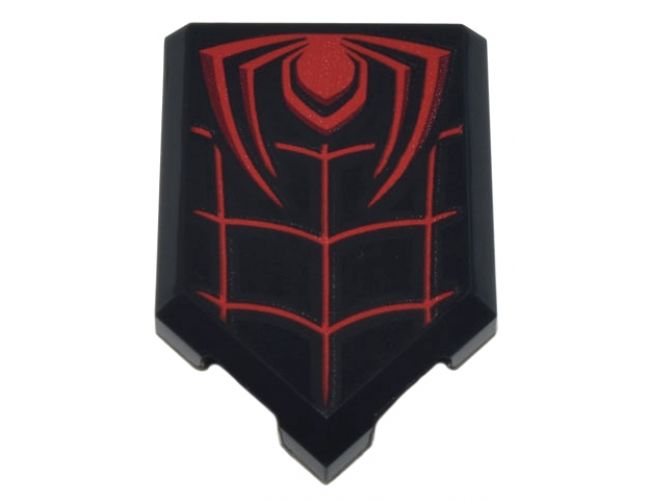 Tile, Modified 2 x 3 Pentagonal with Red Spider Half and Web Pattern