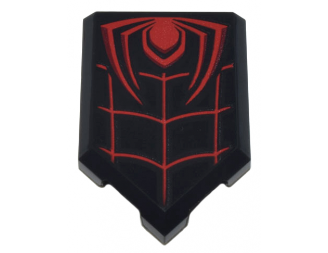 Tile, Modified 2 x 3 Pentagonal with Red Spider Half and Web Pattern