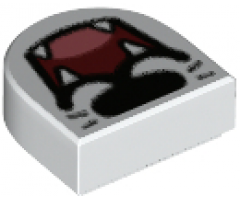 Tile, Round 1 x 1 Half Circle Extended with Black Nose and Whiskers, Dark Red Open Mouth, Coral Tongue, and Fangs Pattern