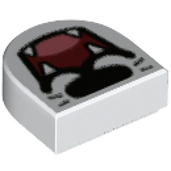 Tile, Round 1 x 1 Half Circle Extended with Black Nose and Whiskers, Dark Red Open Mouth, Coral Tongue, and Fangs Pattern