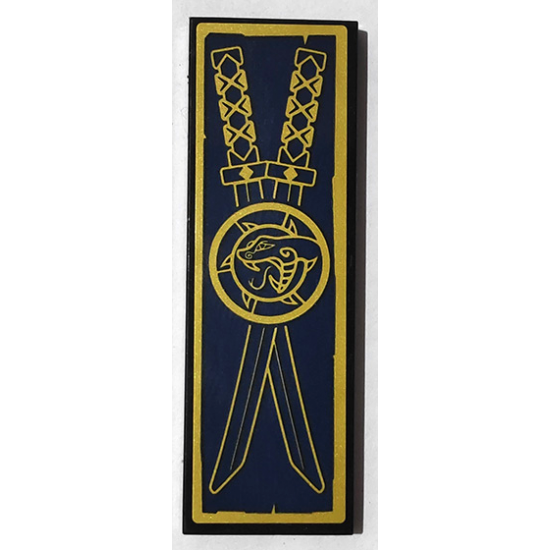 Tile 2 x 6 with 2 Gold Katanas and Snake Head Emblem on Dark Blue Background Pattern (Sticker) - Set 71735