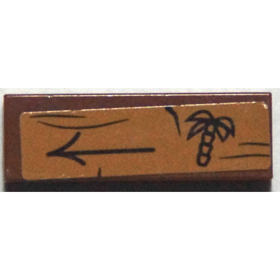 Tile 1 x 3 with Black Palm Tree, Arrow, and Wood Grain on Medium Nougat Background Pattern (Sticker) - Set 41157