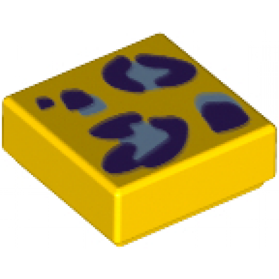 Tile 1 x 1 with Bright Light Blue and Dark Purple Leopard Spots Pattern