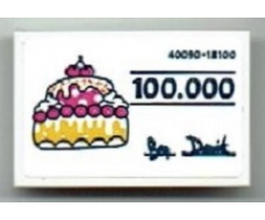 Tile 2 x 3 with Cake, '100.000', '40090-18100' and Signature Pattern (Sticker) - Set 41393