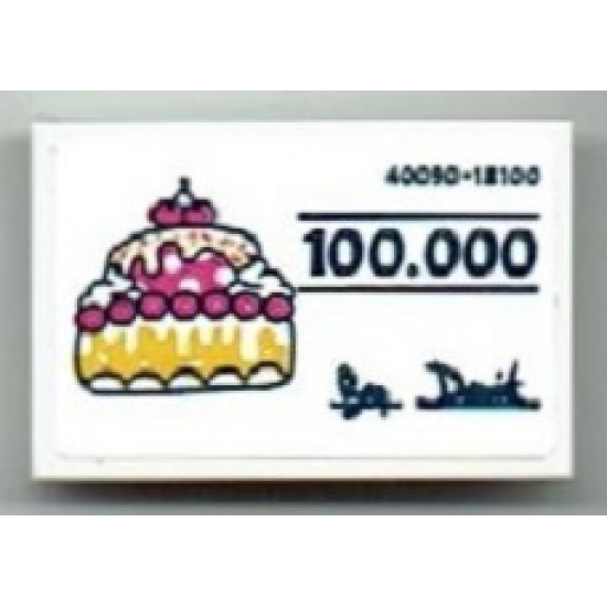 Tile 2 x 3 with Cake, '100.000', '40090-18100' and Signature Pattern (Sticker) - Set 41393