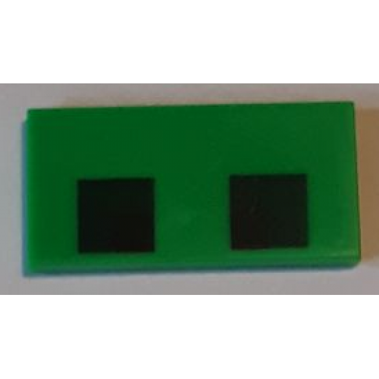 Tile 2 x 4 with Two Black and Dark Green Squares Pattern (Creeper Eyes)