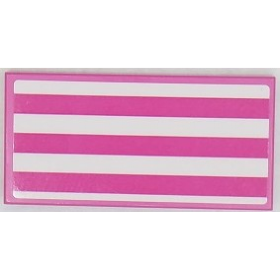 Tile 2 x 4 with Dark Pink and White Stripes Pattern (Sticker) - Set 41430