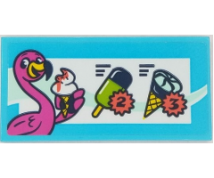 Tile 2 x 4 with Ice Cream Menu and Dark Pink Flamingo Pattern (Sticker) - Set 41430