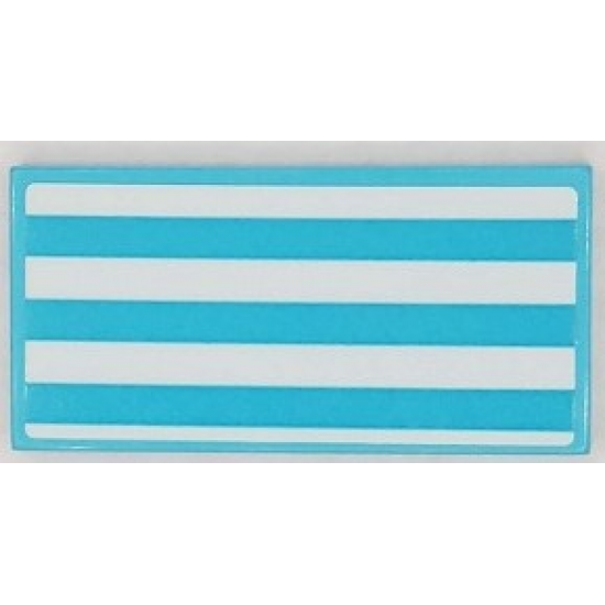 Tile 2 x 4 with Medium Azure and White Stripes Pattern (Sticker) - Set 41430