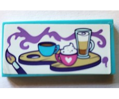 Tile 2 x 4 with Paint Brush, Medium Lavender Paint, and Coffee Drinks on Palette Pattern (Sticker) - Set 41336