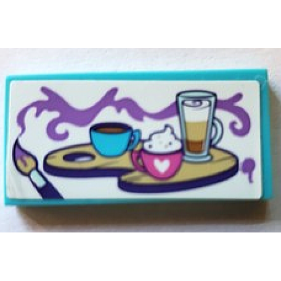 Tile 2 x 4 with Paint Brush, Medium Lavender Paint, and Coffee Drinks on Palette Pattern (Sticker) - Set 41336