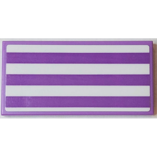 Tile 2 x 4 with Medium Lavender and White Stripes Pattern (Sticker) - Set 41430