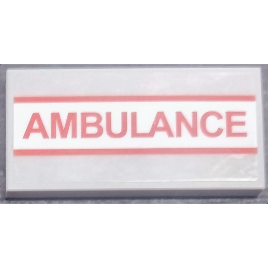 Tile 2 x 4 with Red 'AMBULANCE' and Stripes on White Background Pattern (Sticker) - Set 60204