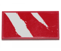 Tile 2 x 4 with 2 Rugged White Diagonal Stripes on Red Background Pattern (Sticker) - Set 75254