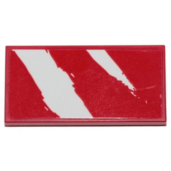 Tile 2 x 4 with 2 Rugged White Diagonal Stripes on Red Background Pattern (Sticker) - Set 75254