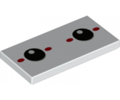 Tile 2 x 4 with Black Eyes and 4 Red Ovals Pattern