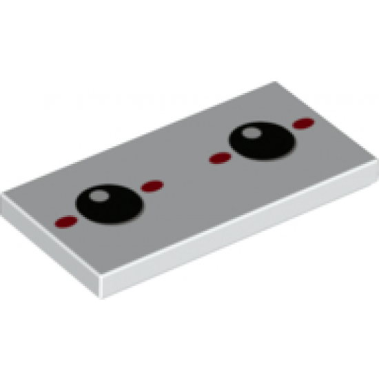 Tile 2 x 4 with Black Eyes and 4 Red Ovals Pattern