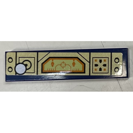 Tile 1 x 4 with Control Panel with Screen, Joystick, and Buttons on Gold Background Pattern (Sticker) - Set 72001