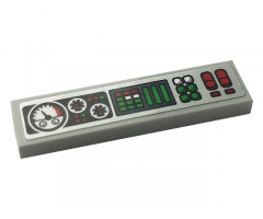 Tile 1 x 4 with Control Panel with Green, Red and White Buttons and Gauges Pattern (Sticker) - Set 42108