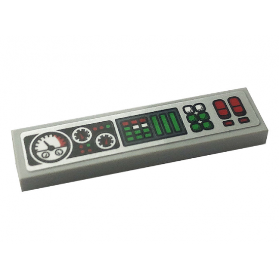 Tile 1 x 4 with Control Panel with Green, Red and White Buttons and Gauges Pattern (Sticker) - Set 42108
