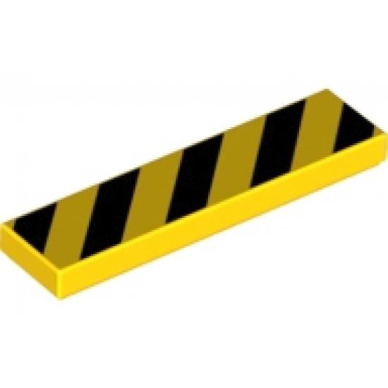 Tile 1 x 4 with Black and Yellow Danger Stripes (Yellow Corners) Pattern