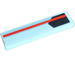 Tile 1 x 4 with Red and Light Bluish Gray Stripe over Black Pentagon Pattern Model Left Side (Sticker) - Set 75872