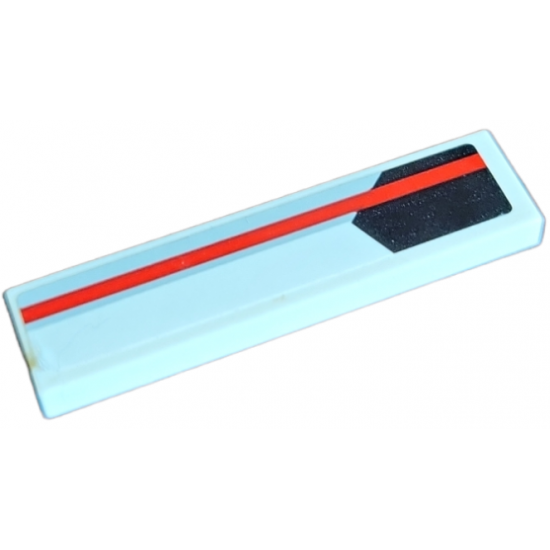 Tile 1 x 4 with Red and Light Bluish Gray Stripe over Black Pentagon Pattern Model Left Side (Sticker) - Set 75872