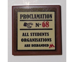 Tile 2 x 2 with Black and Red 'PROCLAMATION No. 68', Minifigure Hand, Text, and Letter M on Tan Background Pattern (Sticker) - Set 75966