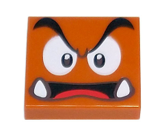 Tile 2 x 2 with Black Eyebrows, Dark Brown and White Eyes Looking Straight, Angry Open Mouth with Bottom Fangs and Red Tongue Pattern (Super Mario Goomba / Pirate Goomba Face)