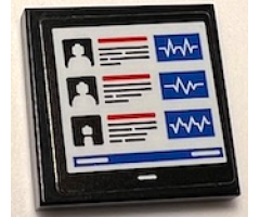Tile 2 x 2 with White and Blue Screen with 3 Patient Profiles, Red and Black Lines, and Heart Beat Lines Pattern (Sticker) - Set 60204