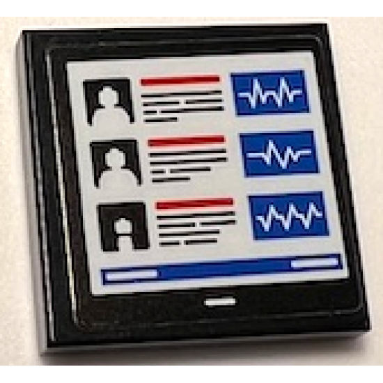 Tile 2 x 2 with White and Blue Screen with 3 Patient Profiles, Red and Black Lines, and Heart Beat Lines Pattern (Sticker) - Set 60204