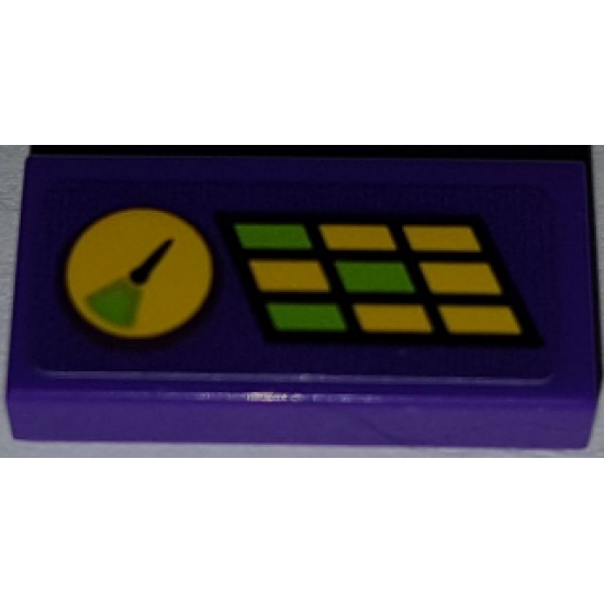 Tile 1 x 2 with Dial and Lime and Yellow Buttons Pattern (Sticker) - Set 41454