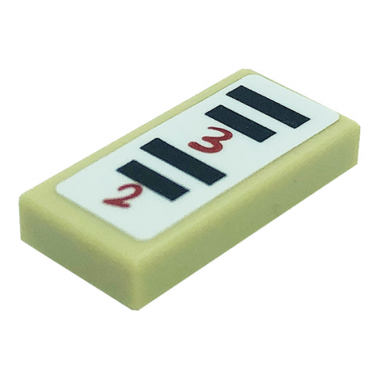 Tile 1 x 2 with Black Stripes and Red Numbers 2 and 3 Pattern (Sticker) - Set 41379