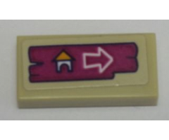 Tile 1 x 2 with Campsite Arrow Sign on Magenta Board Pattern (Sticker) - Set 41121