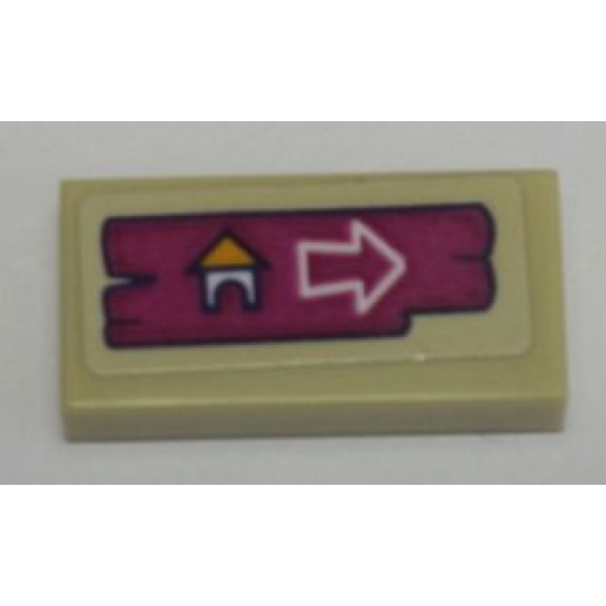 Tile 1 x 2 with Campsite Arrow Sign on Magenta Board Pattern (Sticker) - Set 41121