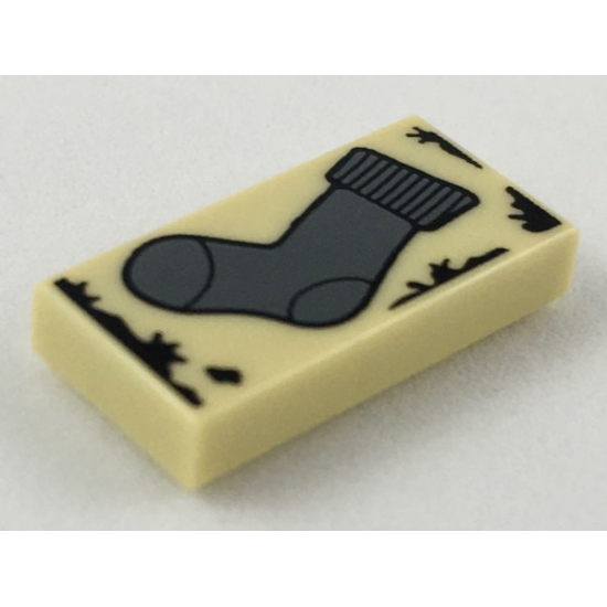 Tile 1 x 2 with HP Dark Bluish Gray Sock Pattern