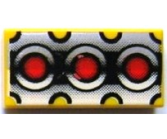 Tile 1 x 2 with Red Circles on Silver and Black Background Pattern