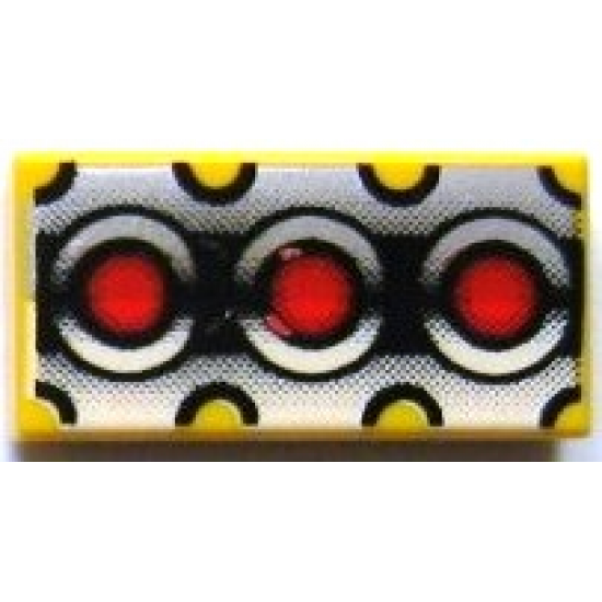 Tile 1 x 2 with Red Circles on Silver and Black Background Pattern