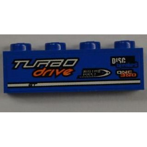 Brick 1 x 4 with 'TURBO drive', 'DISC breakers' and 'ONE' Pattern Model Left (Sticker) - Set 8197