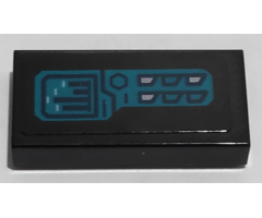 Tile 1 x 2 with Dark Turquoise Control Panel Pattern Model Right Side (Sticker) - Set 76153