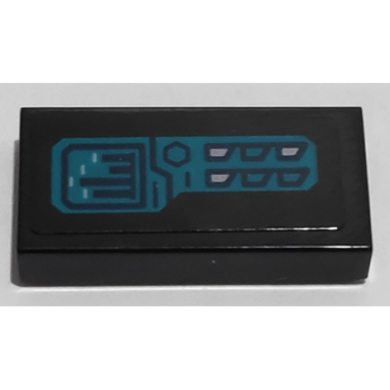 Tile 1 x 2 with Dark Turquoise Control Panel Pattern Model Right Side (Sticker) - Set 76153