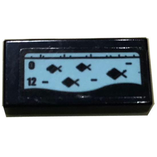 Tile 1 x 2 with Fish Depth Finder, Number 0 and 12 on Bright Light Blue Background Pattern (Sticker) - Set 60147