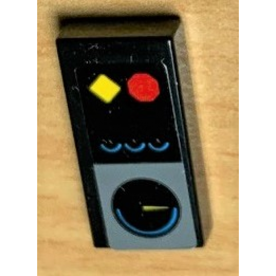 Tile 1 x 2 with Gauges and Red and Yellow Buttons Pattern (Sticker) - Set 42078