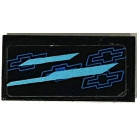 Tile 1 x 2 with Medium Azure Stripes and Blue Chevrolet Logos Pattern Model Right Side (Sticker) - Set 75891