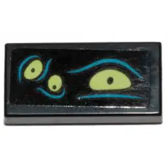 Tile 1 x 2 with Yellowish Green Eyes and Dark Azure Lines Pattern 1 (Sticker) - Set 70433