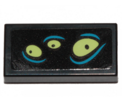Tile 1 x 2 with Yellowish Green Eyes and Dark Azure Lines Pattern 1 (Sticker) - Set 70433