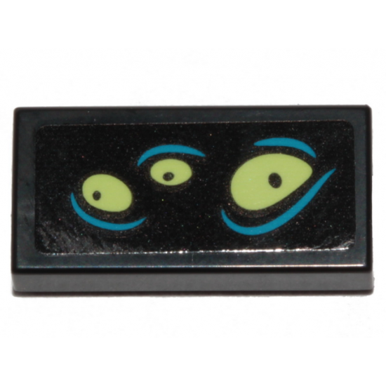 Tile 1 x 2 with Yellowish Green Eyes and Dark Azure Lines Pattern 1 (Sticker) - Set 70433