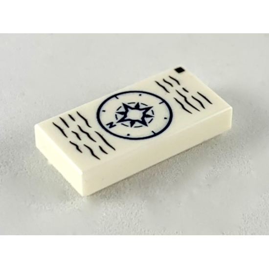 Tile 1 x 2 with Compass and Wavy Lines Pattern