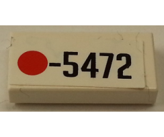 Tile 1 x 2 with Groove with Red Dot and Black '5472' on White Background Pattern (Sticker) - Set 8665